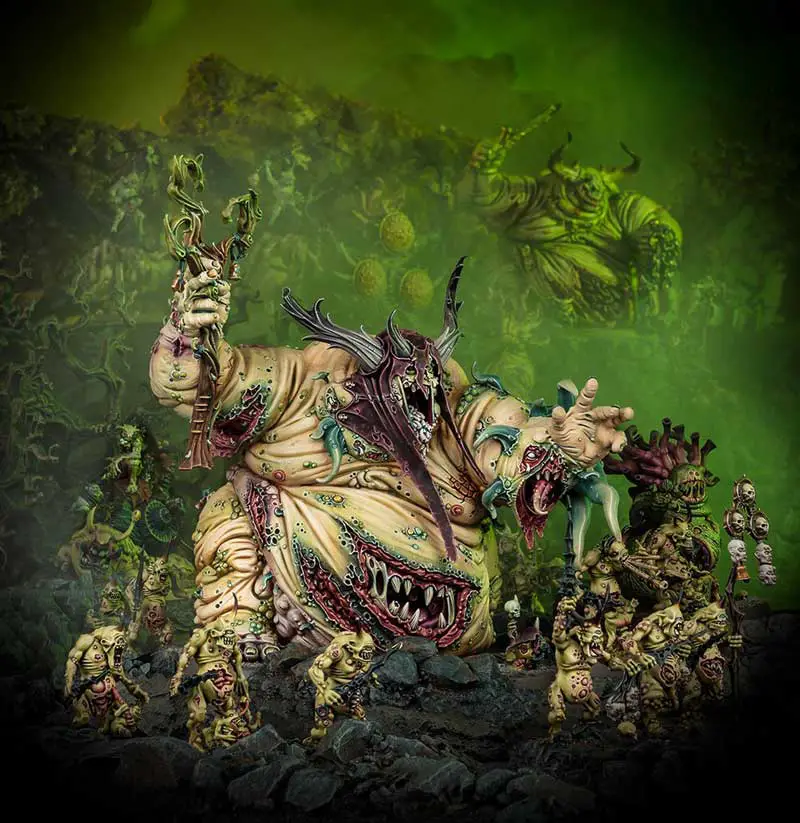 Nurgle is a chaos god in the Warhammer 40,000 universe. He embodies decay, disease, and despair, and is worshipped by those who embrace the inevitability of death and decay. His followers are characterized by their rotting bodies, and they seek to spread Nurgle's gifts of disease and decay to all living things.